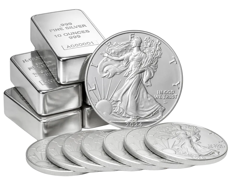 American Silver Eagle coins and silver bullion bars
